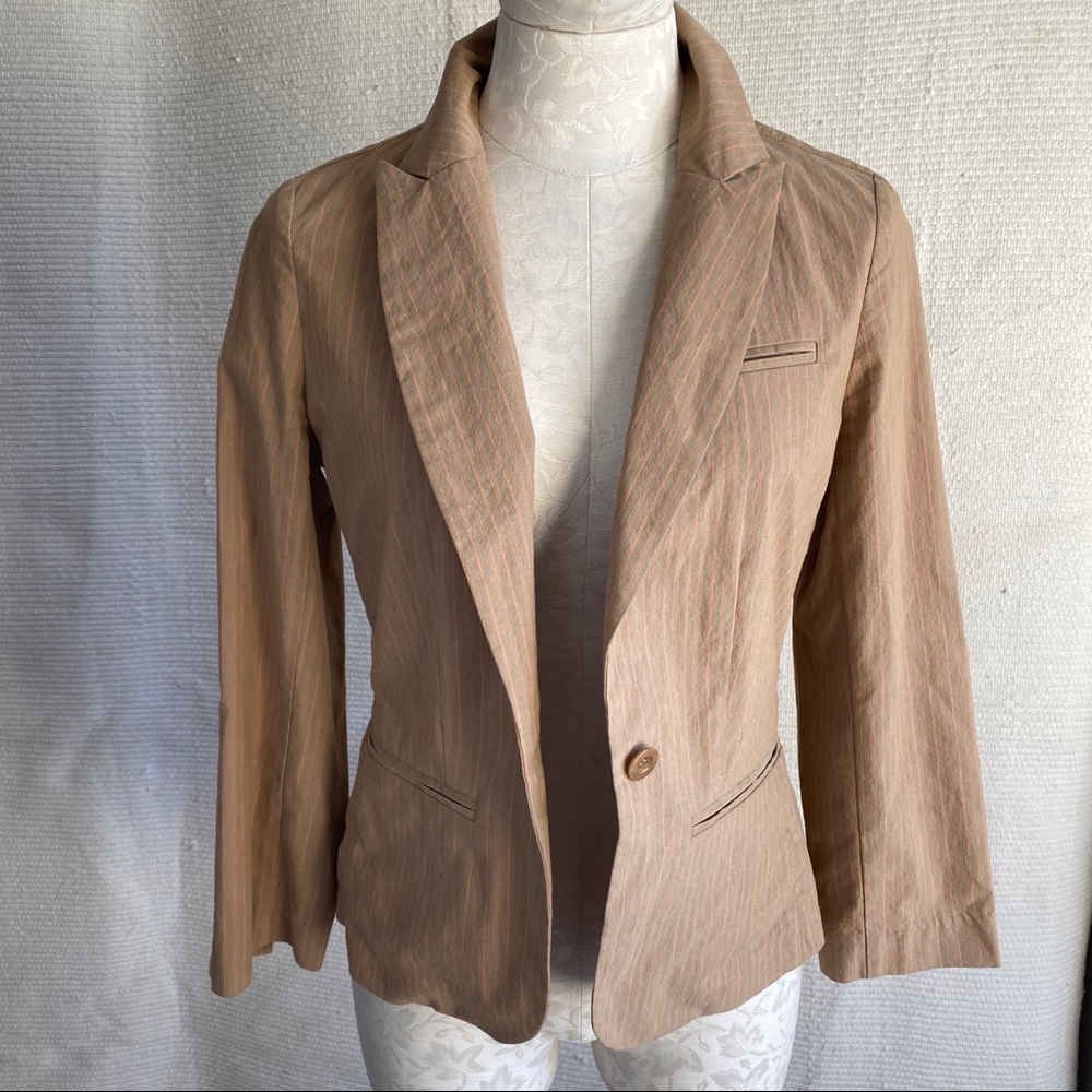 Vintage Joie Jacket M Pinstriped Blazer Tan Orange